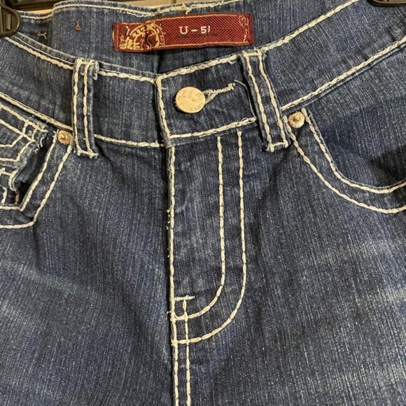 U - 51 Straight Leg Distressed Embroidered Jeans - Size 5/6 - Picture 3 of 8